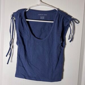 American Eagle Women's Blue‎ Gathered Sleeve Tank Top Size XXS TTP XXCH NWOT
